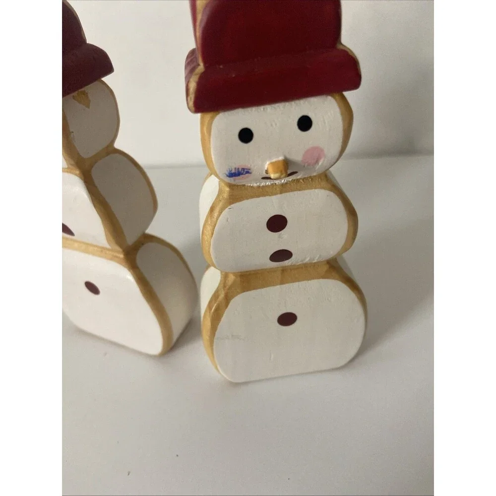Pottery Barn Wood Santa Reindeer Snowman Forest Scene Figurine Set Christmas